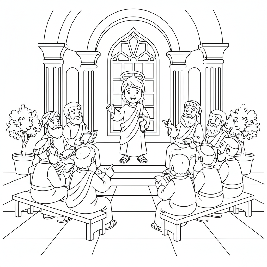 Jesus jovem ensinando no templo